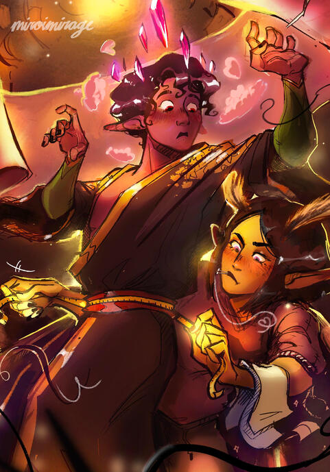 Two characters with simple background