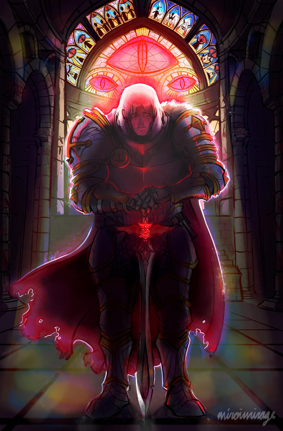 Fullbody, coloured, complex character with background