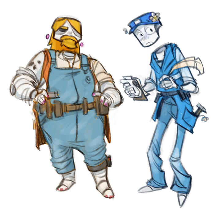 Two characters fullbody, coloured sketch