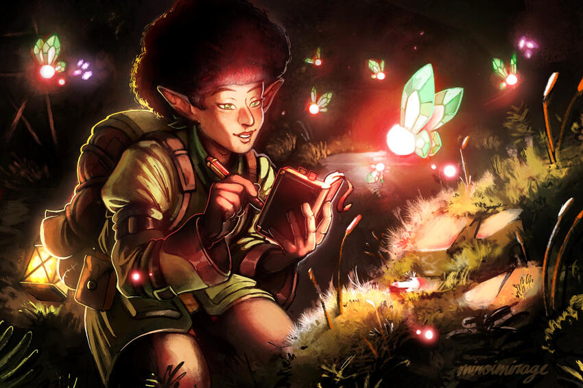 Complex character illustration with background